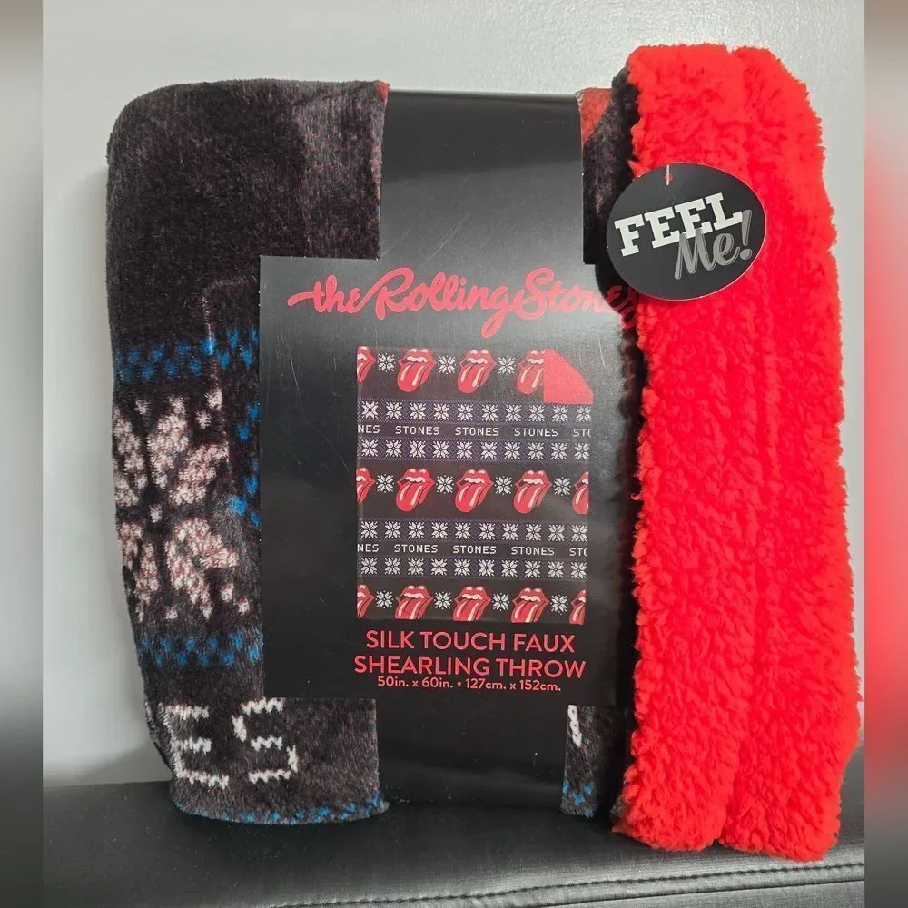 NEW The Rolling Stones Holiday Sweater Sherpa Lined THROW BLANKET 50in x 60 in